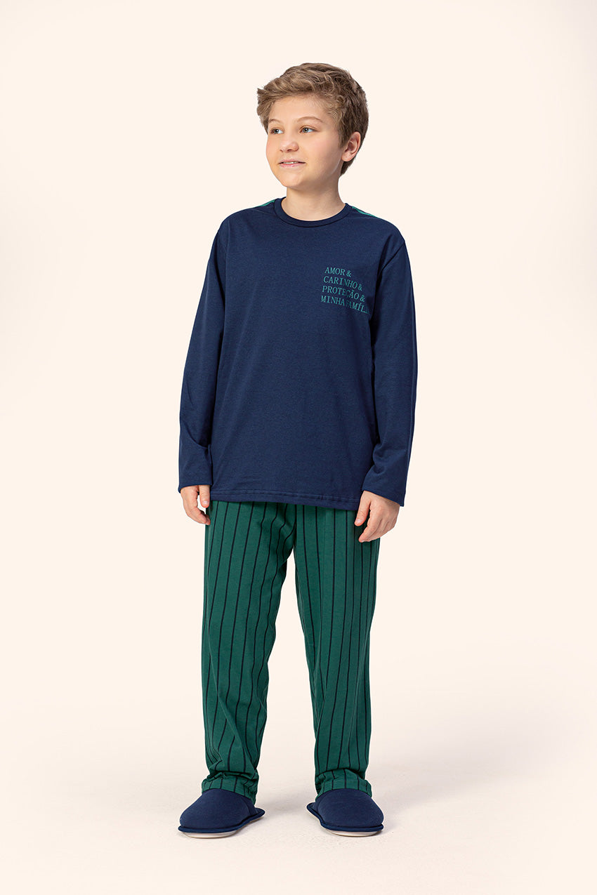 Pijama Infantil Masculino Manga Longa Afeto em Algodão - Lua Encantada