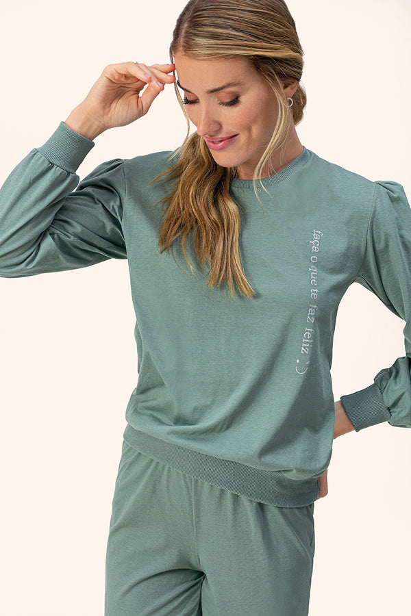 Pijama Manga Longa Conexão em Moletinho Flanelado - Lua Encantada