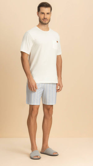 Pijama Masculino Manga Curta Composê em Algodão - Lua Encantada