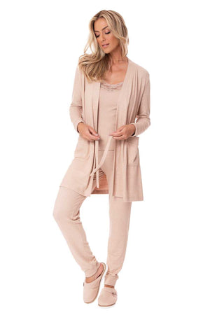 Pijama Conjunto 3 peças,  Robe Calça Blusa em Malha com Elastano  Stacy - Divina Noite