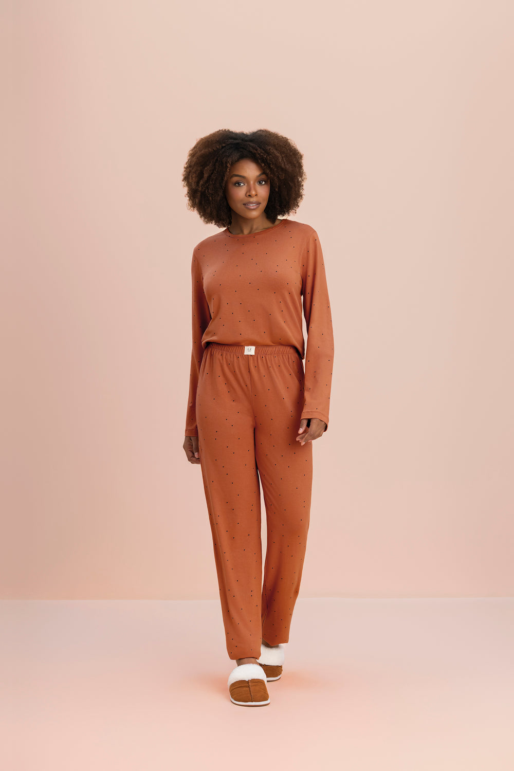 Pijama Manga Longa Terracota em Algodão - Lua Encantada