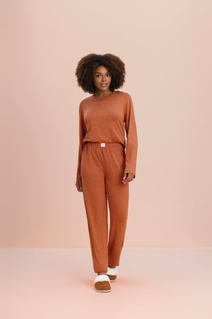 Pijama Manga Longa Terracota em Algodão - Lua Encantada