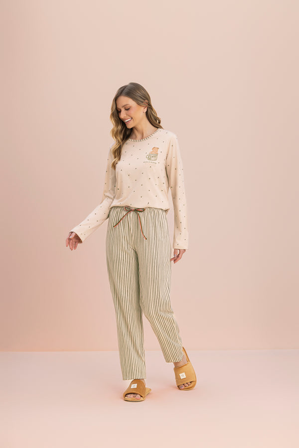 Pijama Manga Longa Relaxar em Algodão - Lua Encantada