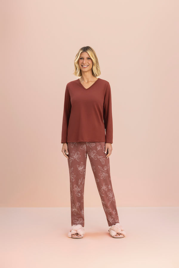Pijama Manga Longa Orquídea em Algodão - Lua Encantada