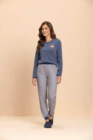 Pijama Manga Longa Para Ficar em Casa em Algodão - Lua Encantada