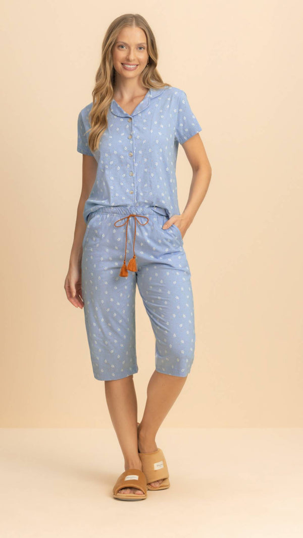 Pescador Manga Curta Aberto Flores & Amores em Algodão - Lua Encantada