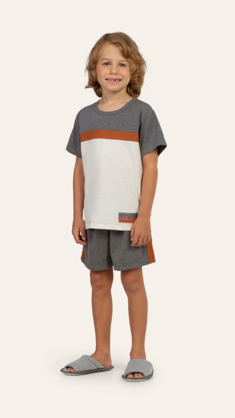 Pijama Manga Curta Masculino Infantil Clean em Malha Mescla - Lua Encantada