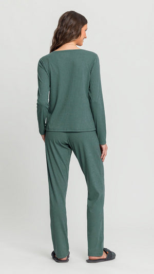 Conjunto Feminino de Três Peças Longo em Ribana Canelada - Mensageiro dos Sonhos