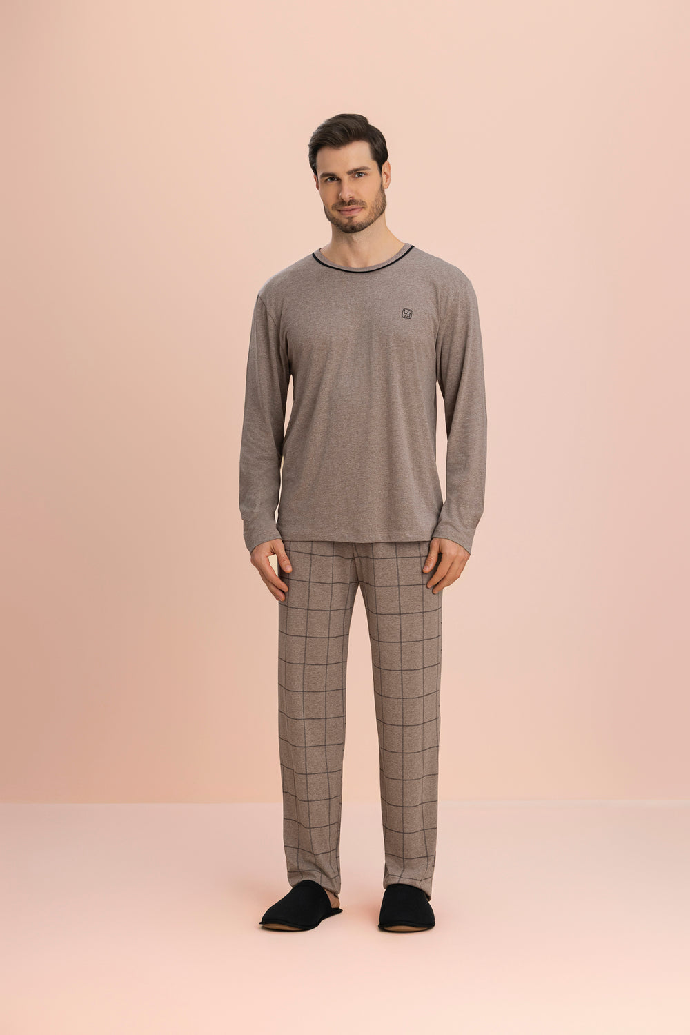 Pijama Manga Longa Masculino Mocha em Malha Melange - Lua Encantada