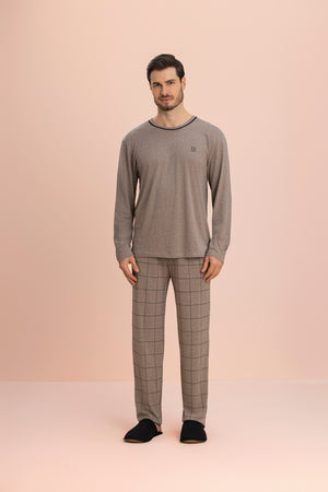 Pijama Manga Longa Masculino Mocha em Malha Melange - Lua Encantada
