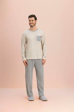 Pijama Masculino Manga Longa Bem-Estar em Algodão - Lua Encantada