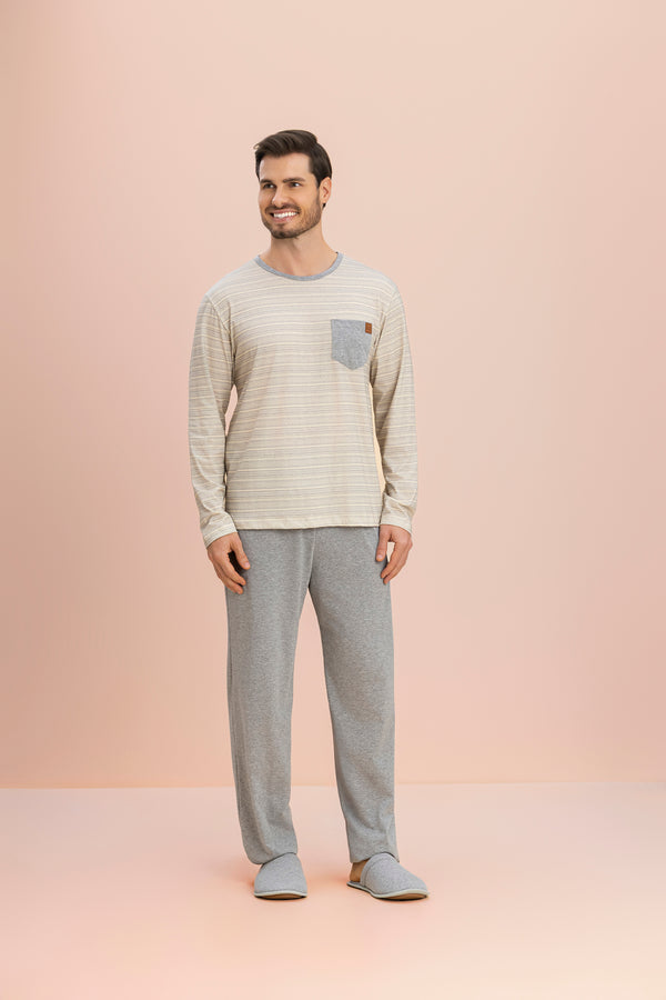 Pijama Masculino Manga Longa Bem-Estar em Algodão - Lua Encantada