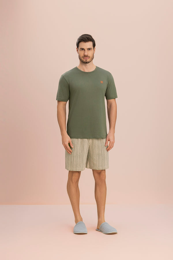 Pijama Manga Curta Masculino Relaxar em Algodão - Lua Encantada