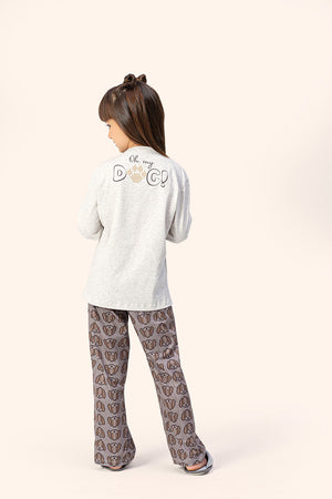 Pijama Infantil Feminino Manga Longa My Dog em Malha Mescla - Lua Encantada