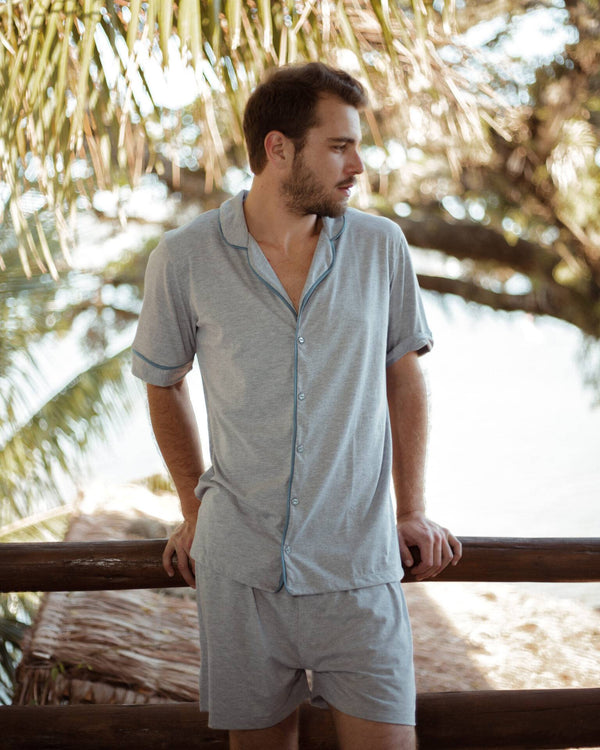 Pijama Masculino Manga Curta Alfaiataria em Algodão - Mar de Sonhos