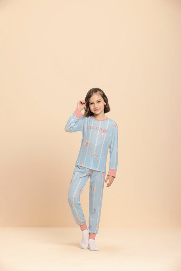 Pijama Manga Longa Infantil Doguinhos em Algodão - Lua Encantada