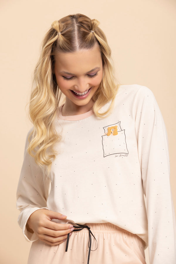 Pijama Manga Longa Conforto Diário em Algodao - Lua Encantada