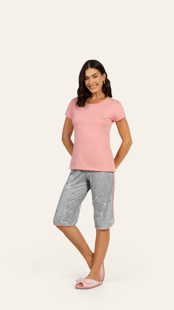 Pescador Manga Curta Estrela Linho em Algodão - Lua Encantada