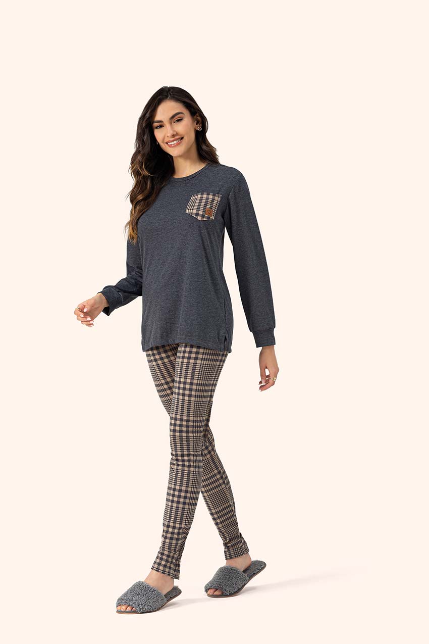 Pijama Legging Manga Longa Vintage em Algodão - Lua Encantada