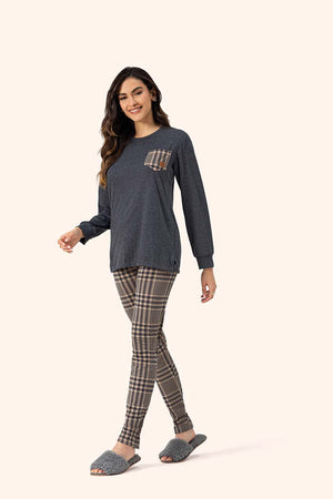 Pijama Legging Manga Longa Vintage em Algodão - Lua Encantada