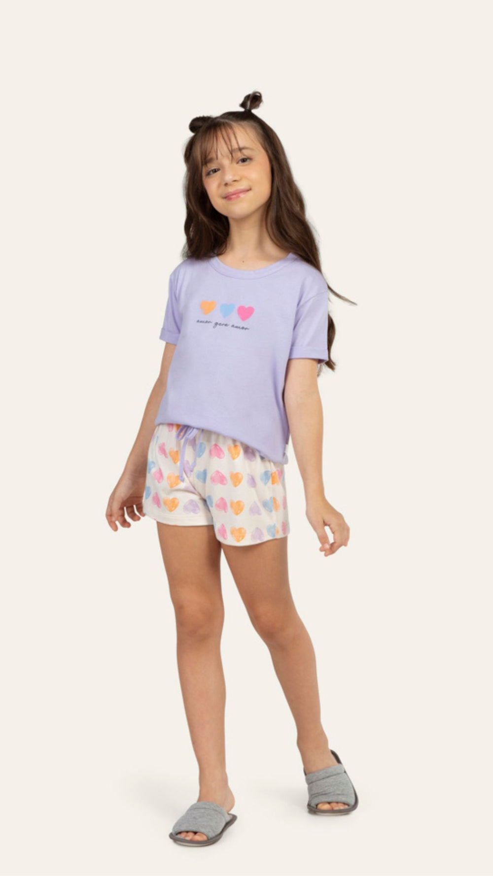 Short Doll Manga Curta Infantil Coração Feliz em Algodão - Lua Encantada