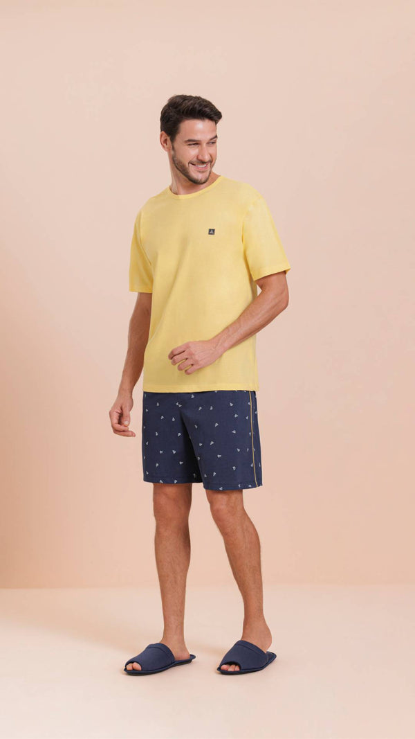 Pijama Manga Curta Masculino Barquinho em Algodão - Lua Encantada