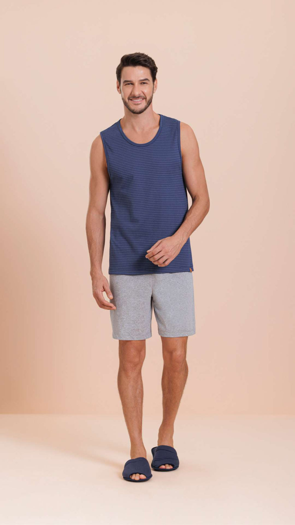 Pijama Regata Masculino Navy em Malha Mescla - Lua Encantada