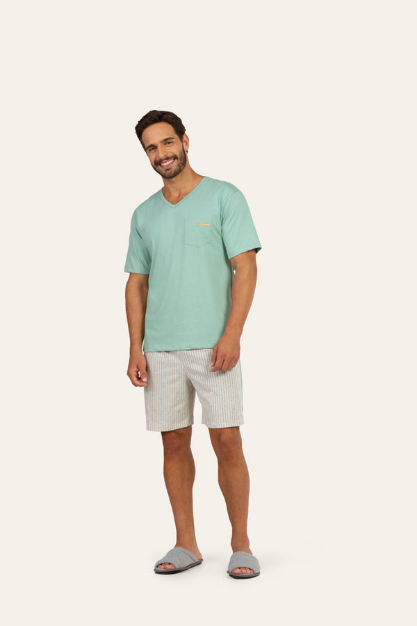 Pijama Manga Curta Masculino Gravataria em Malha Mescla - Lua Encantada