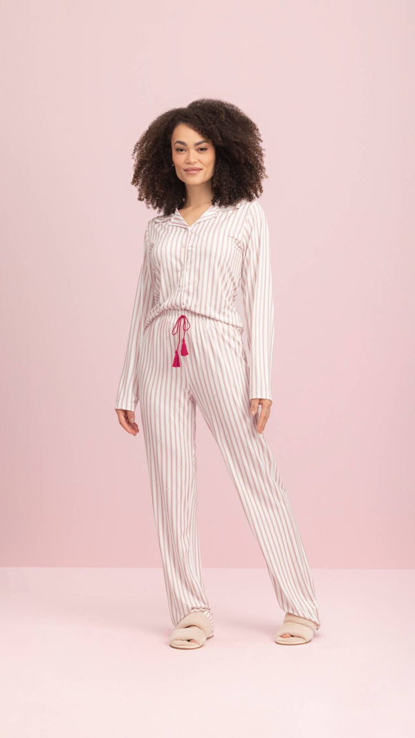 Pijama Manga Longa Aberto Luar em Algodão - Lua Encantada