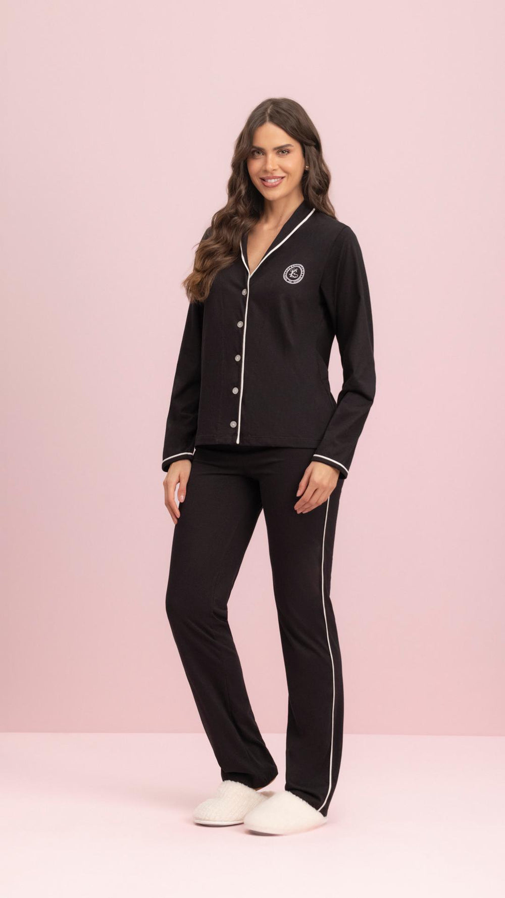 Pijama Manga Longa Aberto Contemporânea em Algodão - Lua Encantada