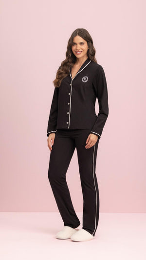 Pijama Manga Longa Aberto Contemporânea em Algodão - Lua Encantada