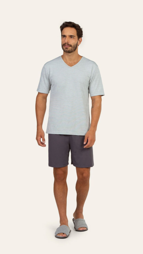 Pijama Manga Curta Masculino Listrado Degradrê em Liganete - Lua Encantada