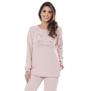 Pijama Manga Longo Babalu em Malha Mescla - Divina Noite