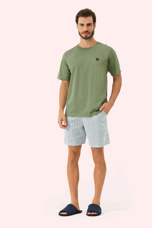 Pijama Masculino Manga Curta Entusiasmo em Algodão - Lua Encantada