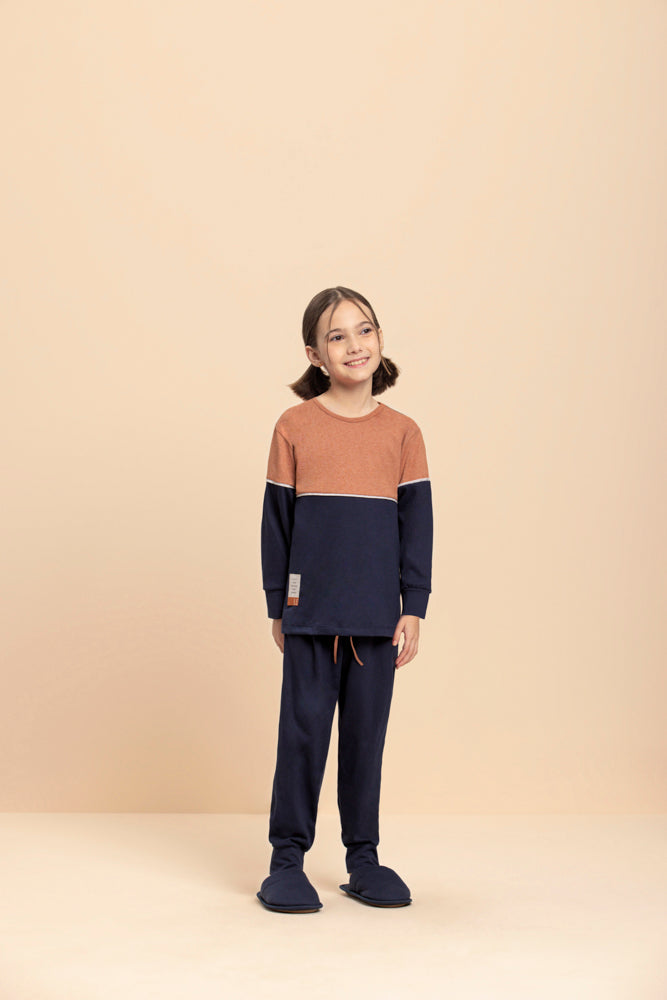 Pijama Manga Longa Infantil Liso Recortes em Algodão - Lua Encantada