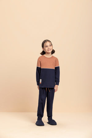 Pijama Manga Longa Infantil Liso Recortes em Algodão - Lua Encantada