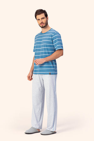 Pijama Masculino Manga Curta Companheirismo em Malha Mescla - Lua Encantada