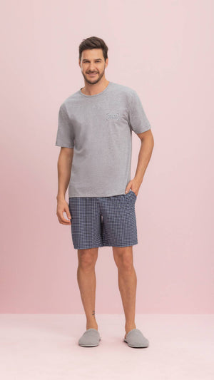 Pijama Manga Curta Masculino Dia a Dia em Malha Mescla e Algodão  Lua Encantada