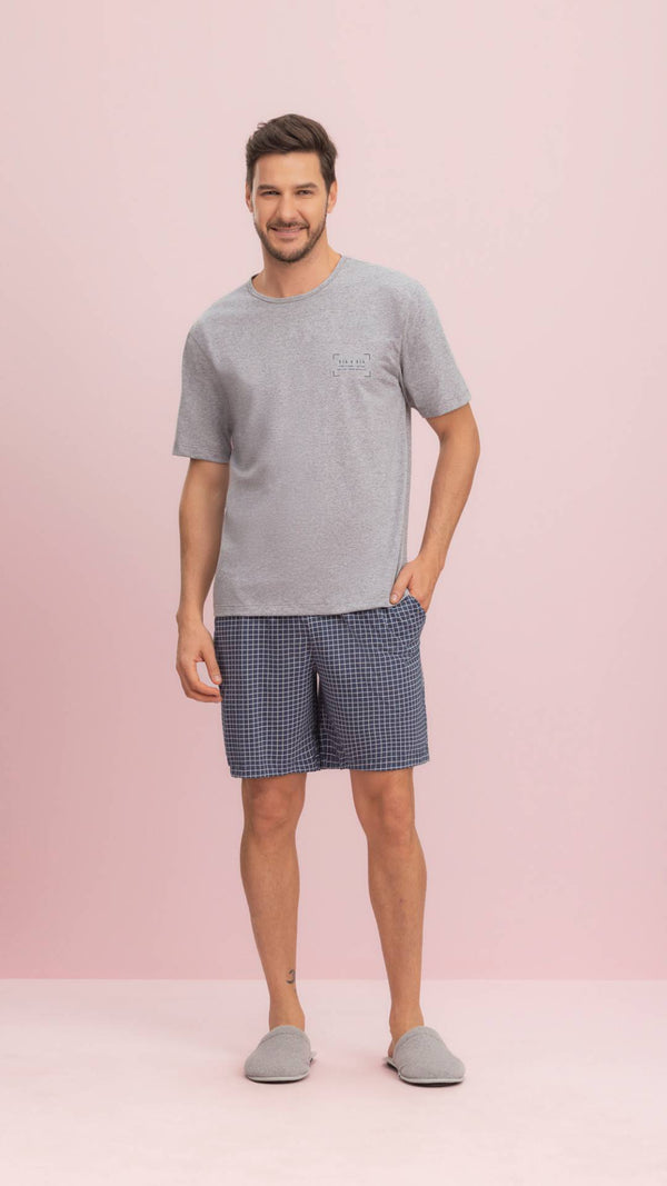 Pijama Manga Curta Masculino Dia a Dia em Malha Mescla e Algodão  Lua Encantada