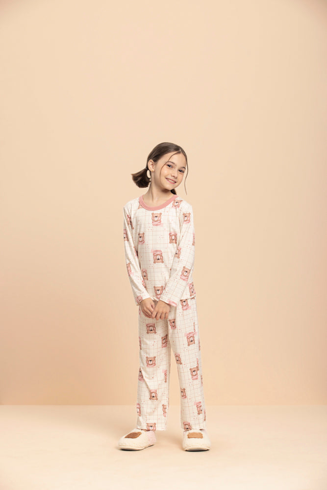Pijama Manga Longa Infantil Teddy Quentinho em Malha Peach - Lua Encantada