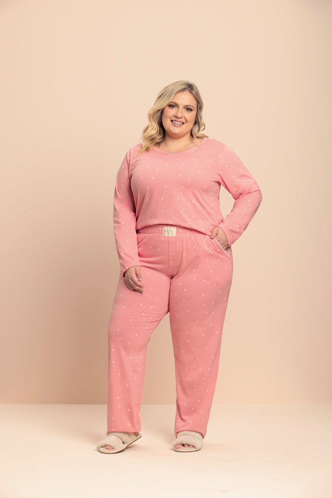 Pijama Manga Longa Inspire Coral em Algodão - Lua Encantada