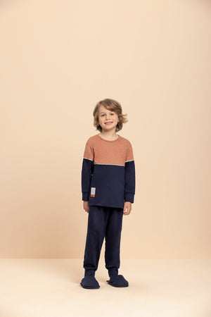 Pijama Manga Longa Masculino Infantil Liso Recortes em Algodão - Lua Encantada