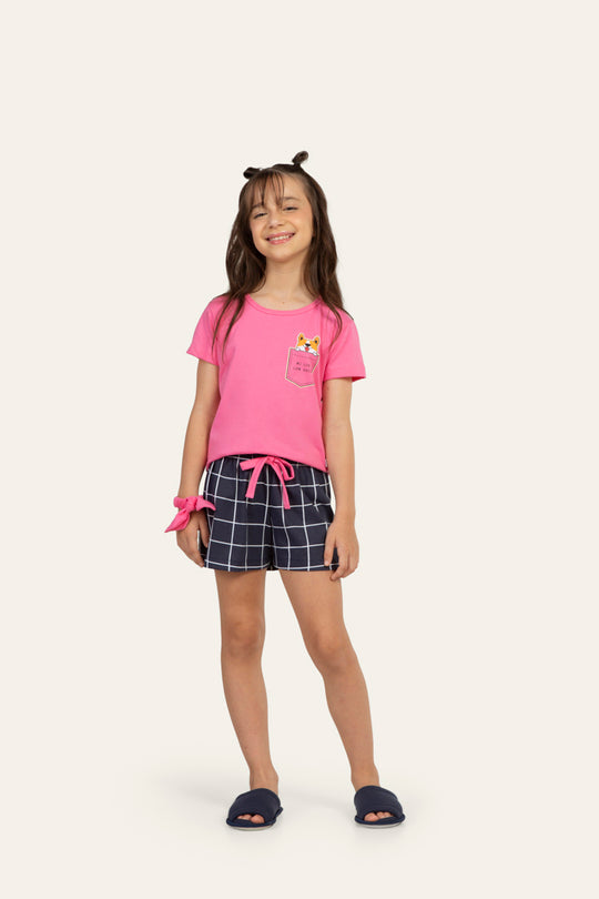 Short Doll Manga Curta Infantil New Grid em Algodão - Lua Encantada