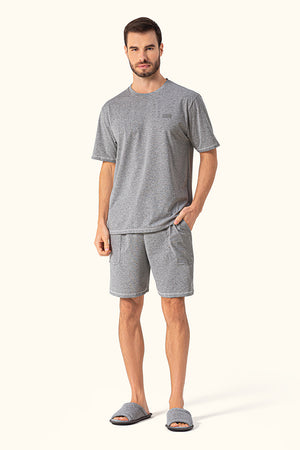 Pijama Masculino Manga Curta Blend em Malha Mescla - Lua Encantada