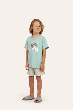 Pijama Manga Curta Masculino Infantil Gravataria em Malha Mescla - Lua Encantada