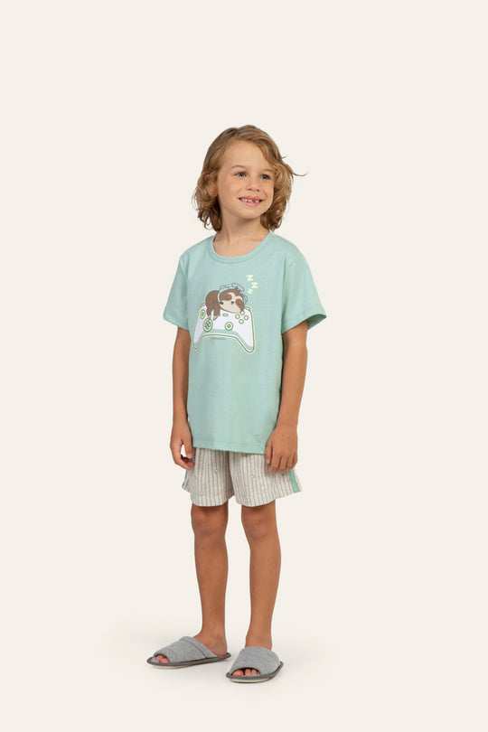 Pijama Manga Curta Masculino Infantil Gravataria em Malha Mescla - Lua Encantada