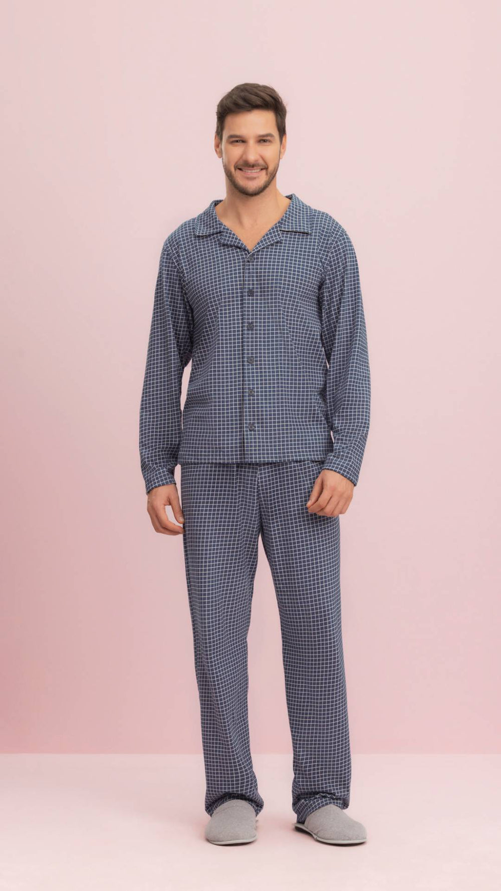 Pijama Manga Longa Aberto Masculino Dia a Dia em Algodão  Lua Encantada