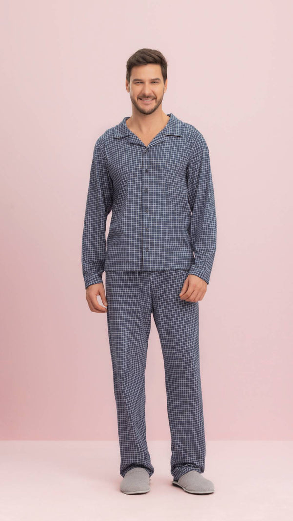 Pijama Manga Longa Aberto Masculino Dia a Dia em Algodão  Lua Encantada