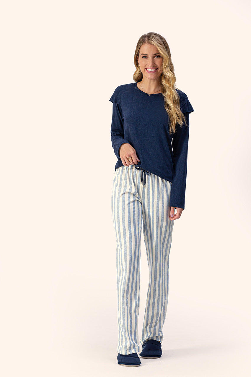 Pijama Manga Longa Feminino Serena em Algodão - Lua Encantada