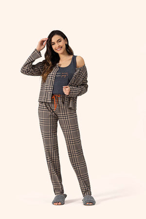 Pijama Manga Longa 3 Peças Vintage em Algodão - Lua Encantada